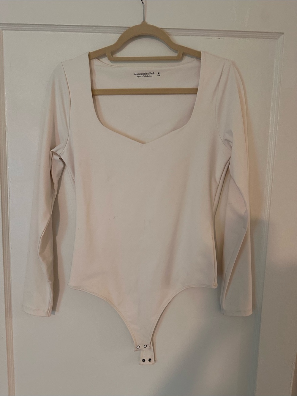 Abercrombie & Fitch Cream Long Sleeve Scoop-Neck Bodysuit